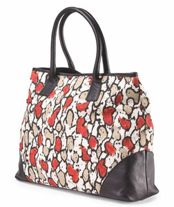 Laura Dimaggio Red Foral Print Canvas Leather Large Beige Tote Shoulder Bag - Luxe Fashion Finds
