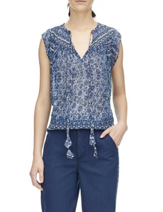 Rebecca Taylor Women's Top - Tangier Silk Cotton Paisley Sleeveless V-Neck - Luxe Fashion Finds