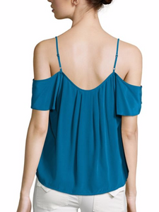 Joie Adorlee Silk Cold-Shoulder Ruffle Top Tank Strap Flutter Sleeve Blouse - XS - Luxe Fashion Finds