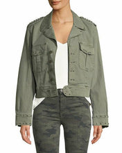 Load image into Gallery viewer, Hudson Women&#39;s Radar Military Silver Studded Cotton Khaki Cropped Jacket - M - Luxe Fashion Finds