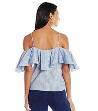 Load image into Gallery viewer, Misa Los Angeles Women&#39;s Marina Cold Shoulder Cotton Ruffle Blue Blouse - Large - Luxe Fashion Finds