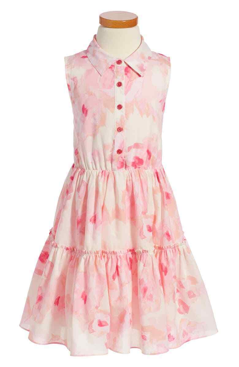 Kate Spade Girl's Cotton Pink Floral Ruffle Hem Sleeveless A-Line Shirtdress –7Y - Luxe Fashion Finds