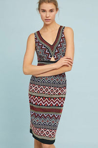 Anthropologie Bodycon Embroidered Bohemian Knit Sleeveless V-Neck Dress - Luxe Fashion Finds