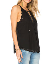 Load image into Gallery viewer, Paige Liana Sleeveless Lace Up Cotton Gauze  Studded Hem Black Tank Top - M - Luxe Fashion Finds