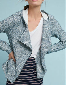 Anthropologie Women's Moto Crop Hoodie Blue Cotton Tweed Cardigan Jacket  XS - Luxe Fashion Finds