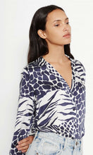 Load image into Gallery viewer, Equipment Women&#39;s Adalyn Silk Animal Print V-Neck Blue Button Up Shirt - Luxe Fashion Finds