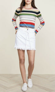 Frame Le High Belted Frayed Fringe Hem White Denim Mini Skirt, Blanc - 28 - Luxe Fashion Finds