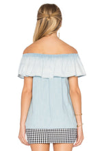 Load image into Gallery viewer, Soft Joie  Women&#39;s Vilma Off Shoulder Ruffle Chambray Cotton Lyocell Blue Blouse. - Luxe Fashion Finds