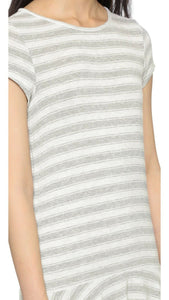 Soft Joie Alcyone Striped Jersey Drop Waist Cap Sleeve Mini Gray Dress - Large. - Luxe Fashion Finds