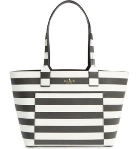 Kate Spade Jones Street Reversible Small Posey Leather Striped Open Top Tote Bag - Luxe Fashion Finds