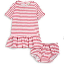 Load image into Gallery viewer, Kate Spade Girl&#39;s Bow Trim Cotton Pink Stripe Ruffle Dress &amp; Bloomer Set 24M - Luxe Fashion Finds