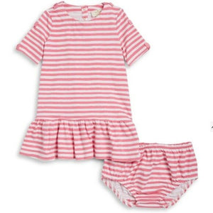 Kate Spade Girl's Bow Trim Cotton Pink Stripe Ruffle Dress & Bloomer Set 24M - Luxe Fashion Finds