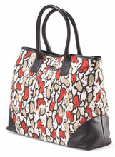 Load image into Gallery viewer, Laura Dimaggio Red Foral Print Canvas Leather Large Beige Tote Shoulder Bag - Luxe Fashion Finds