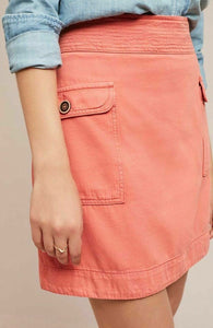 Anthropologie Women's Cotton Linen Flap Pocket Utility Pink Denim Mini Skirt - Luxe Fashion Finds
