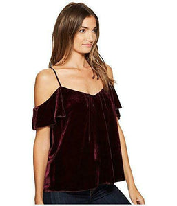 Joie Adorlee E Women's Cold Shoulder Velvet Dark Red Flutter Sleeve Top - Medium - Luxe Fashion Finds