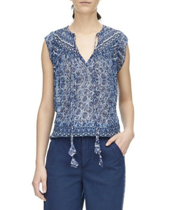 Rebecca Taylor Women's Top - Tangier Silk Cotton Paisley Sleeveless V-Neck - Luxe Fashion Finds