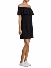 Load image into Gallery viewer, Current Elliott Women&#39;s Off Shoulder Ruffle Black Cotton Stretch Jersey Mini Dress - Luxe Fashion Finds