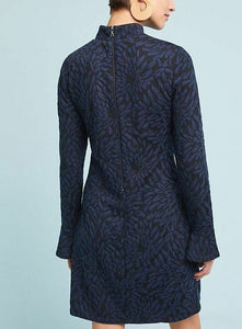 Anthropologie Women's Hutch Blue Floral Mock Neck Black Tunic Sweater Dress - S - Luxe Fashion Finds