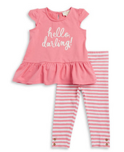 Load image into Gallery viewer, Kate Spade Baby Hello Darling Peplum Pink Cotton Top and Leggings Set - 12M - Luxe Fashion Finds