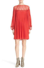 Load image into Gallery viewer, Kooples Women&#39;s Red Muslin &amp; Lace Inlay Chiffon Pleated Dress - Medium - Luxe Fashion Finds