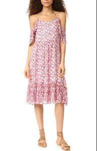 Rebecca Minkoff Buffy Cold Shoulder Floral Print Georgette Pink A-Line Dress XS - Luxe Fashion Finds