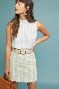 Paige Jamine Mini Skirt, Raw Hem White Denim, Sonoran Snake Print - Luxe Fashion Finds
