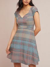 Load image into Gallery viewer, Anthropologie Women's Short Sleeve Blue Plaid A-Line Fit &amp; Flare Dress - 14 - Luxe Fashion Finds