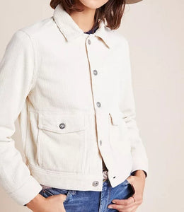 Anthropologie Trucker Jacket Womens Large Off White AG Corduroy Cropped