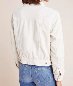 Anthropologie Trucker Jacket Womens Large Off White AG Corduroy Cropped