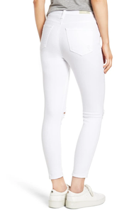 AG Women's Mila High-Rise Distressed Ankle Crop Skinny White Jeans