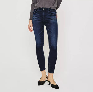 Ag Jeans Womens 31 Blue Skinny Farrah High Rise Ankle Crop, Dark Wash 3YINQ
