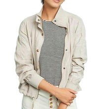 Load image into Gallery viewer, Anthroplogie Jacket Womens Large Off White Crop Lightweight Bomber Marrakech
