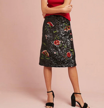 Load image into Gallery viewer, Anthropologie Women&#39;s A-Line Knee Length Floral Sequin Black Cocktail Skirt