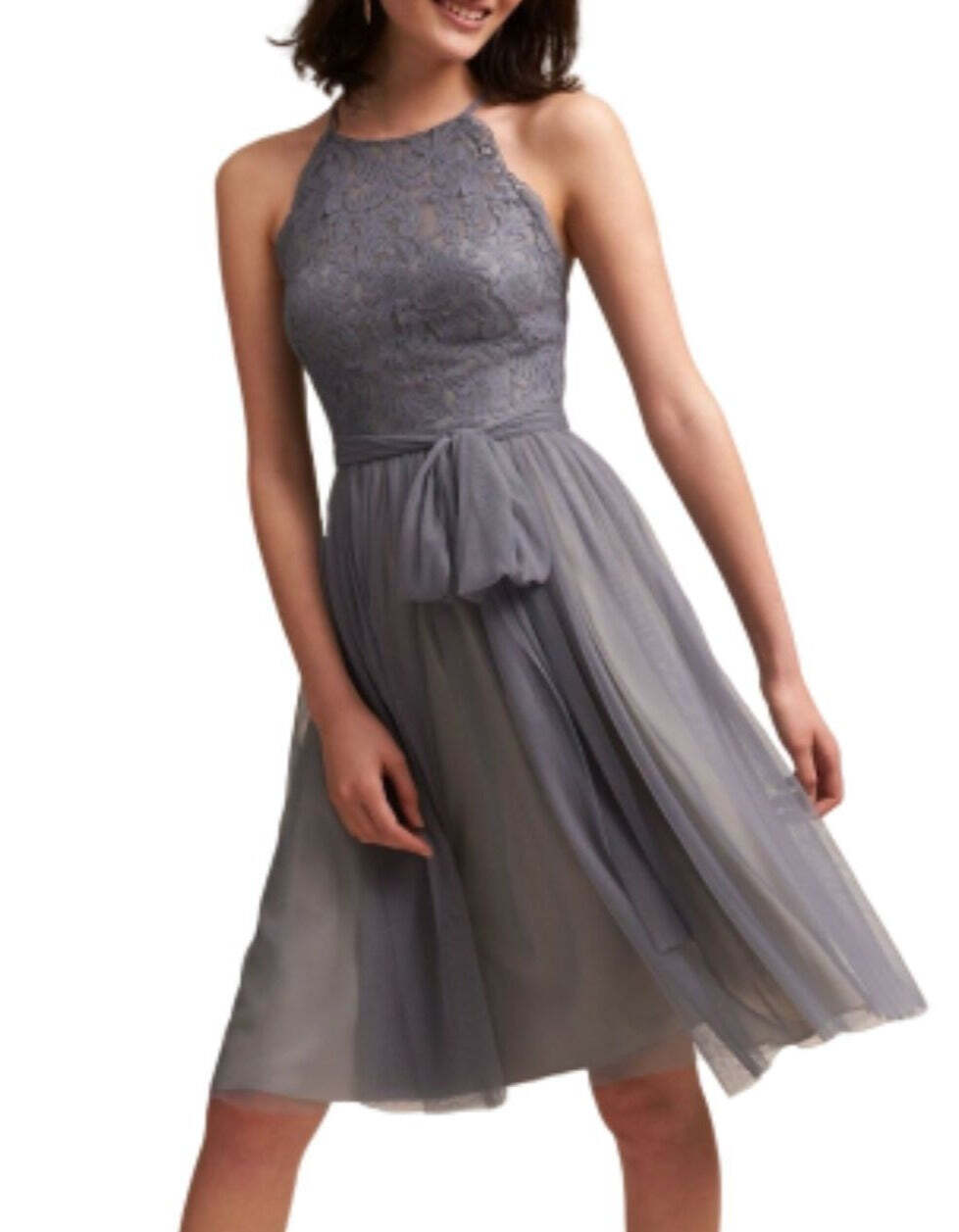 Anthropologie BHLDN Dress Womens 16 Silver Sleeveless A-LIne Tulle Skirt Party