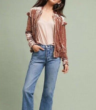 Load image into Gallery viewer, Anthropologie Women&#39;s Bomper Track Jacket Pink Velvet Ruffle Zip Up - Small