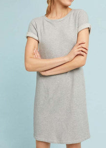 Anthropologie Dress Womens Medium Gray Short Sleeve Cotton Fleece Tunic Mini