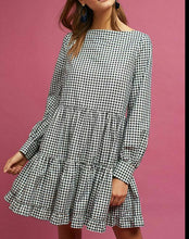 Load image into Gallery viewer, Anthropologie Dress Womens Small Black Gingham Long Sleeve Tiered Cotton