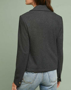 Anthropologie Jacket Womens 14 Gray Crop Blazer Cartonnier Tomboy - 14