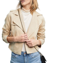 Load image into Gallery viewer, Anthropologie Jacket Womens Extra Large Beige Crop Moto Micro-Suede