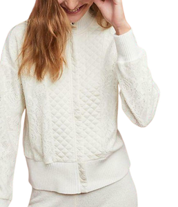 Anthropologie Jacket Womens Large Off White Quilted Zip Mock Neck Cardigan