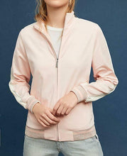 Load image into Gallery viewer, Anthropologie Jacket Womens Pink Bomber Zip Up Track Ivory Stripe Maeve