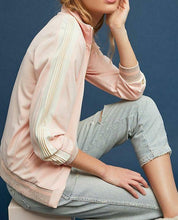Load image into Gallery viewer, Anthropologie Jacket Womens Pink Bomber Zip Up Track Ivory Stripe Maeve