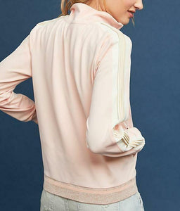 Anthropologie Jacket Womens Pink Bomber Zip Up Track Ivory Stripe Maeve