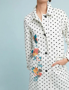 Anthropologie Jacket Womens Small/Medium White Peacoat Floral Polka Dot A-Line