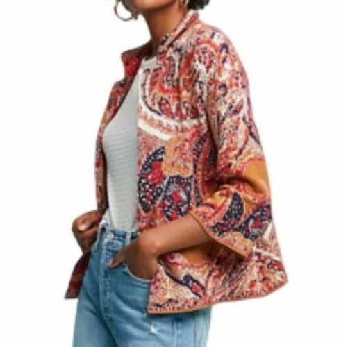 Anthropologie Jacket Womens Small Paisley Snap-Front Intarsia-Knit Cardigan