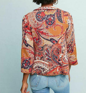 Anthropologie Jacket Womens Small Paisley Snap-Front Intarsia-Knit Cardigan