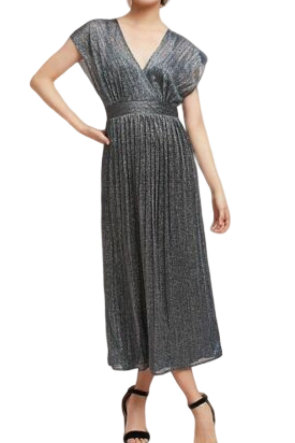 anthropologie pleated dress Anthropologie Women's V-Neck Kimon Sleeve Pleated Metallic Midi Dress –  Luxe Fashion Finds