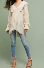 Load image into Gallery viewer, Anthropologie Shirt Womens 2 Off White V-Neck Long Sleeve Metallic Stripe