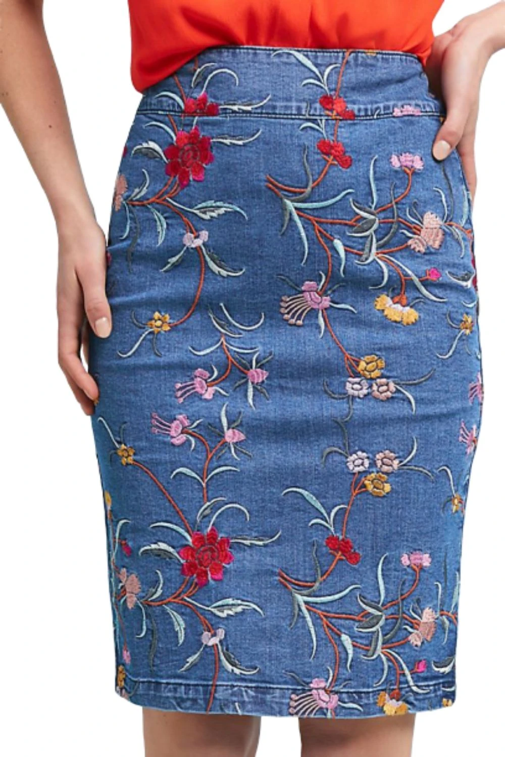 Embroidered denim top skirt anthropologie