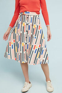 Anthropologie Skirt Womens 6  A-Line 50’s Midi Button Front Belted, Hutch